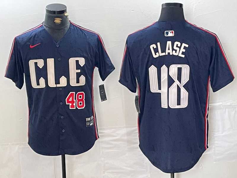 Mens Cleveland Guardians #48 Emmanuel Clase Number Navy 2024 City Connect Limited Stitched Jersey